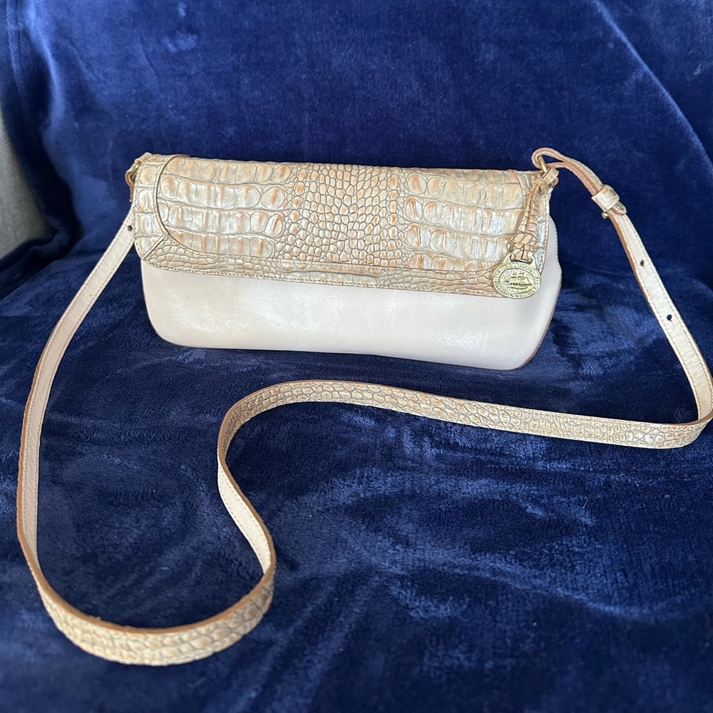 Brahmin Tan and Cream Crocodile-Embossed Baguette